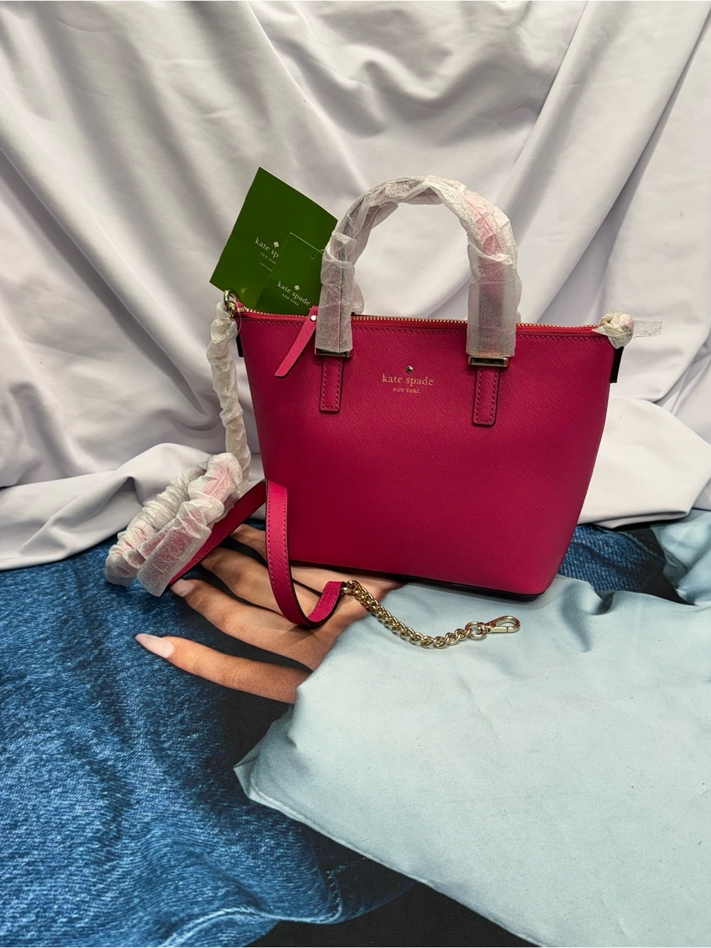 (new+tag) Kate Spade Hot Pink Saffiano Leather Crossbody Satchel Gold Hardware - Picture 7 of 11
